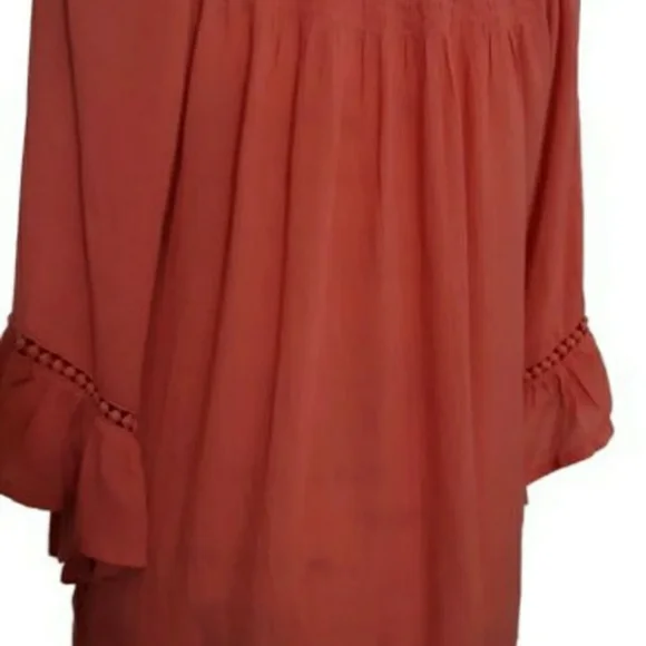 Womens Westport sz med coral color tunic peasant top Bell sleeved shirt - Picture 7 of 8